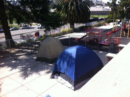Tents at Lakeview Elementary Sit-in